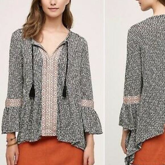 Anamá Anthroplogie Black and White patterned Knit Sweater blouse oversized large - Picture 1 of 10